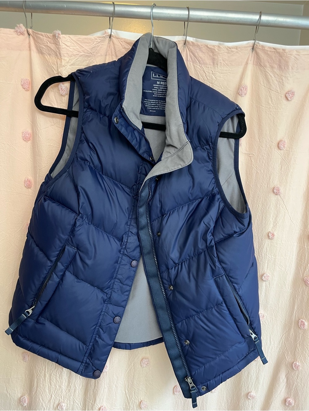 L.L. Bean Navy Quilted Puffer Vest with Gray Trim
